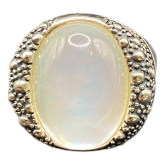 Michael Dawkins Ring 925 Sterling Silver Starry Night Mother of Pearl Dome Sz 9 - Picture 1 of 8